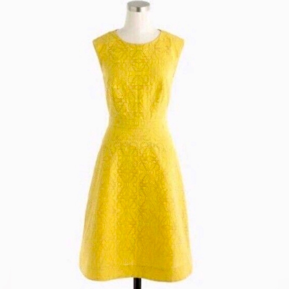 J. Crew Yellow Jacquard Eyelet A-Line Dress in Sunflower Yellow
